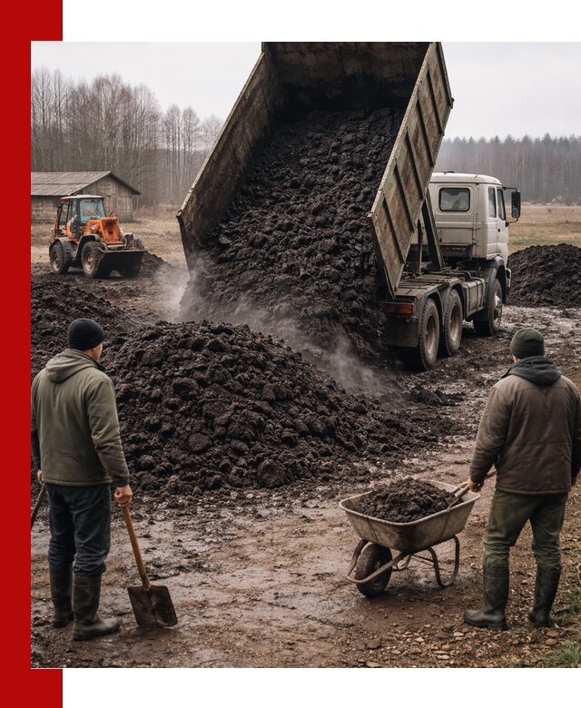 Доставка низинного торфа с разгрузкой и доставкой в Екатеринбурге