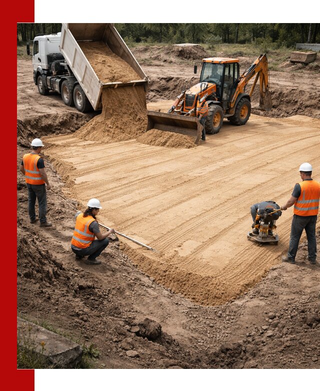 Устройство песчаной подушки для фундаментов и дорог в Екатеринбурге